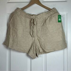 GAP Linen-Blend Pull-On khaki Shorts • Elastic Waist, Drawstring, Size L‎